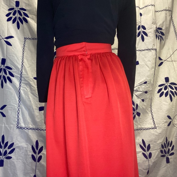 Maxi vintage high waisted skirt red with front slit floor length party holiday - Picture 5 of 6